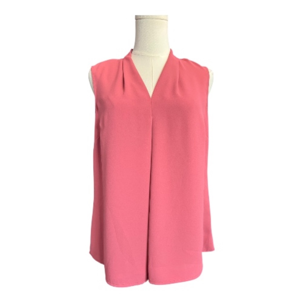 🌸🤍 EUC NINE WEST Pink Mauve Pleated V-Neck Sleeveless Blouse | Sz XS